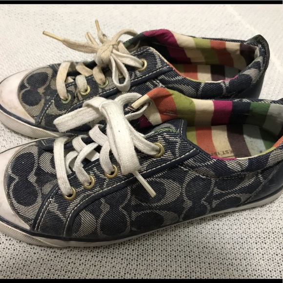 Coach Logo Black Canvas Tennis Shoes 7.5 - Picture 1 of 7